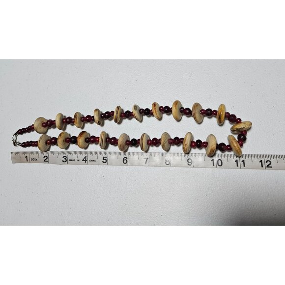 Vintage Boho Natural Wooden Bead Necklace Red Beads Fashion Jewelry Women - Picture 5 of 6